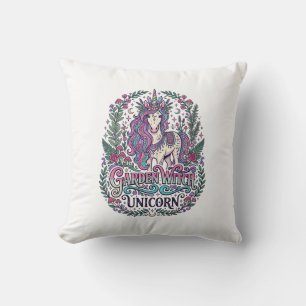 Unicorn Garden Witch Unicorn Colorful Apparel Grap Throw Pillow