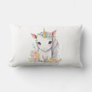 Unicorn Gift for Girls watercolor Lumbar Pillow