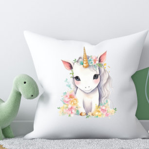 Unicorn Gift for Girls watercolor Throw Pillow