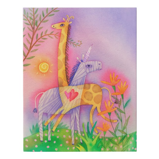 Unicorn Giraffe Safari Love Faux Canvas Print (Front)
