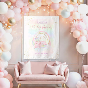 Unicorn Girl Baby Shower Backdrop Tapestry