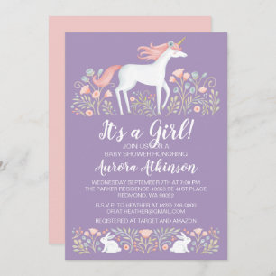 Unicorn Girl Baby Shower Invitation