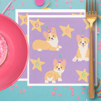 Unicorn Girl Birthday, Corgi Custom Age Napkins