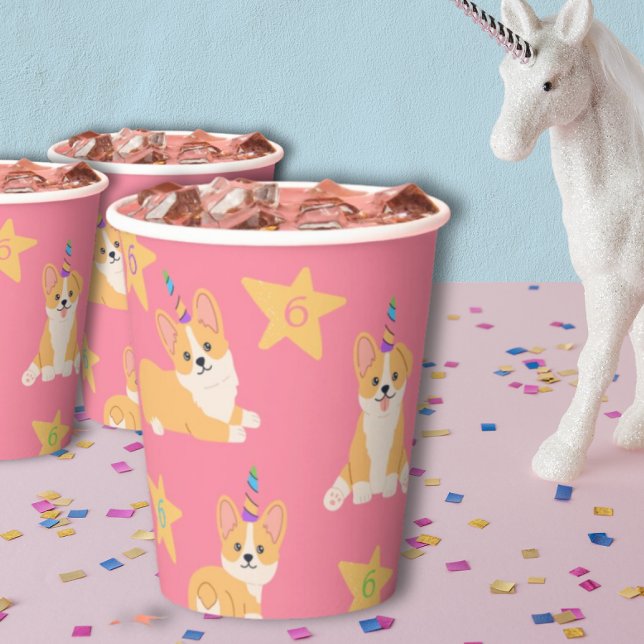 Unicorn Girl Birthday, Corgi Custom Age Paper Cups (Creator Uploaded)