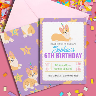 Unicorn Girl Birthday, Corgi Party Invitation