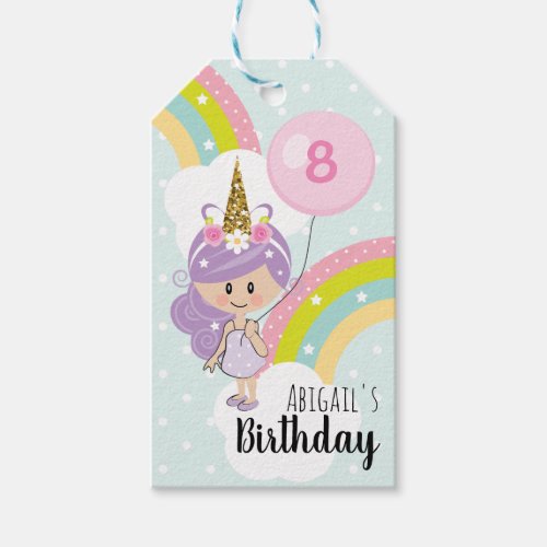 Unicorn Girl Birthday Favor Tags