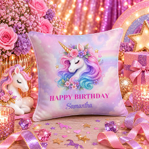 Unicorn Girl Birthday Magical Day Rainbow Dream Pi Throw Pillow