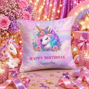 Unicorn Girl Birthday Magical Day Rainbow Dream Pi Throw Pillow