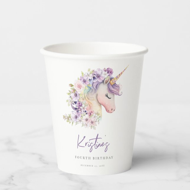 Unicorn Girl Birthday Paper Cup (Front)