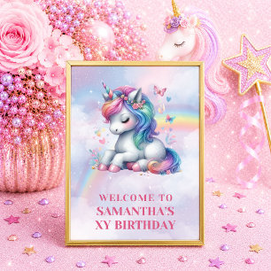 Unicorn Girl Birthday Sign Pastel Welcome Poster