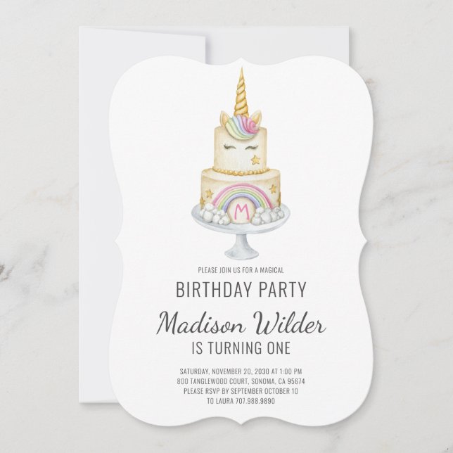 Unicorn Girl First Birthday Invitation (Front)