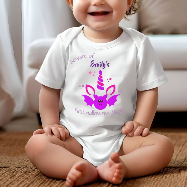 Unicorn Girl First Halloween Personalized Name Baby Bodysuit (Creator Uploaded)
