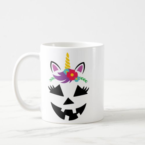 Unicorn Girl Jack o Lantern Pumpkin Face Halloween Coffee Mug