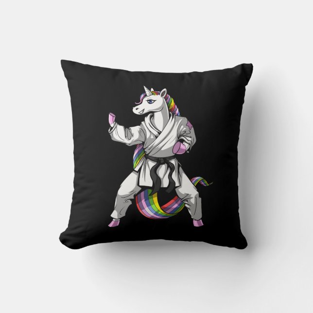 Unicorn Girl Karate Ninja Throw Pillow (Front)