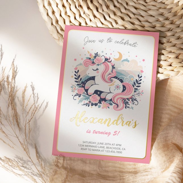 Unicorn Girl Magical Birthday Foil Invitation (Creator Uploaded)