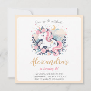 Unicorn Girl Magical Pastel Cream Birthday Party Invitation