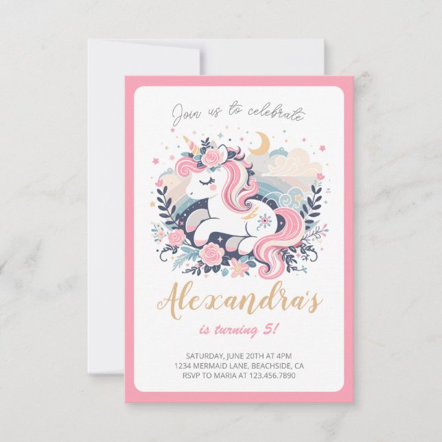 Unicorn Girl Magical Pastel Pink Birthday Party (Front)