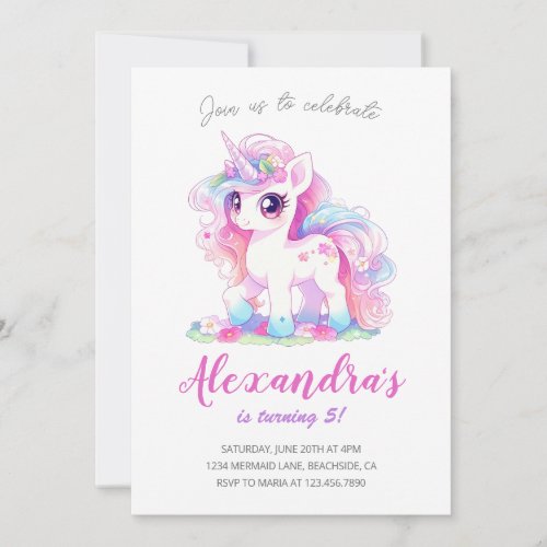 Unicorn Girl Magical Pastel Pink Birthday Party Invitation