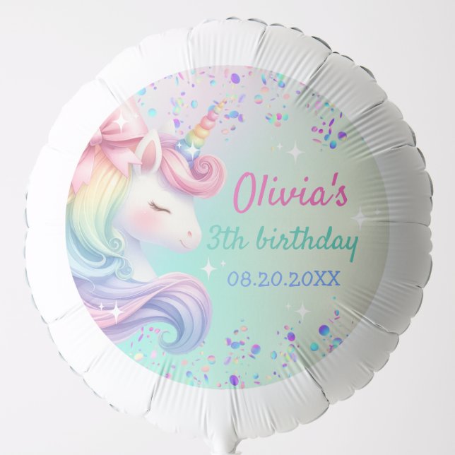 Unicorn Girl Magical Pastel Rainbow Birthday Balloon (Front)
