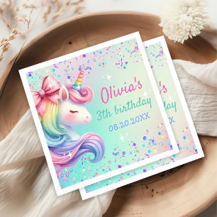 Unicorn Girl Magical Pastel Rainbow Birthday Napkins