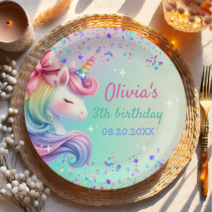 Unicorn Girl Magical Pastel Rainbow Birthday Paper Plates