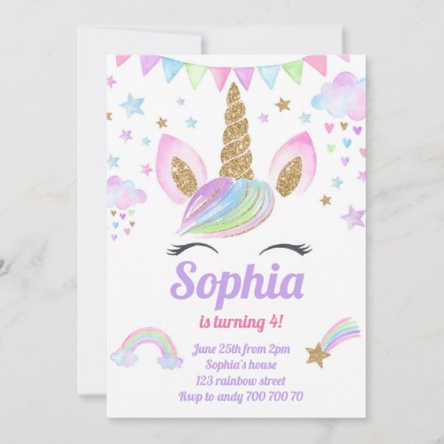 Unicorn Girl Magical Pastel Rainbow Pink Birthday
