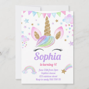 Unicorn Girl Magical Pastel Rainbow Pink Birthday Invitation