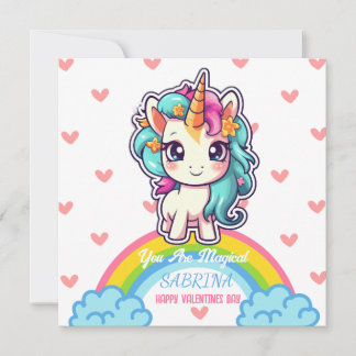 Unicorn Girl Name Valentine's Day Holiday Card
