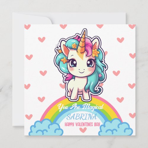Unicorn Girl Name Valentines Day Holiday Card