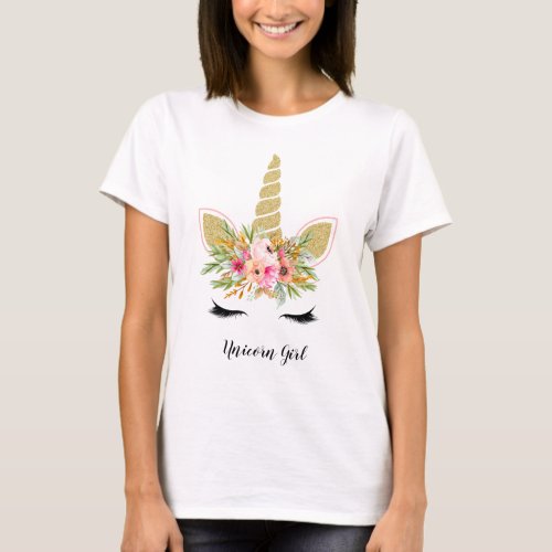 Unicorn Girl Outfit Lovely Gold Glitter Bouquet T_Shirt
