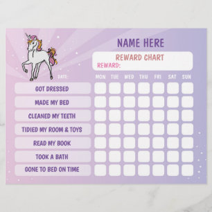 Unicorn Girl Reward Chart Personalised Planner Flyer