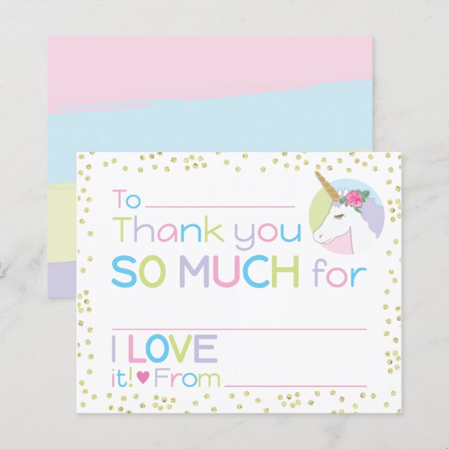 Unicorn Girl Stationery Fill-in Thank You  (Front/Back)