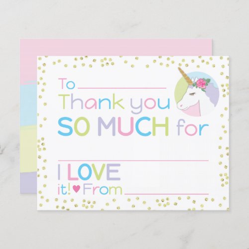 Unicorn Girl Stationery Fill_in Thank You 