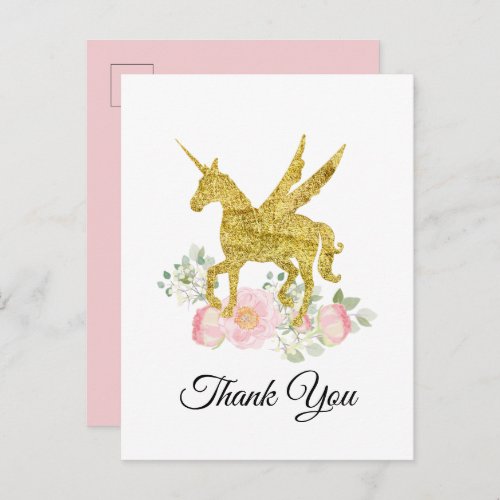 unicorn girl thank you card