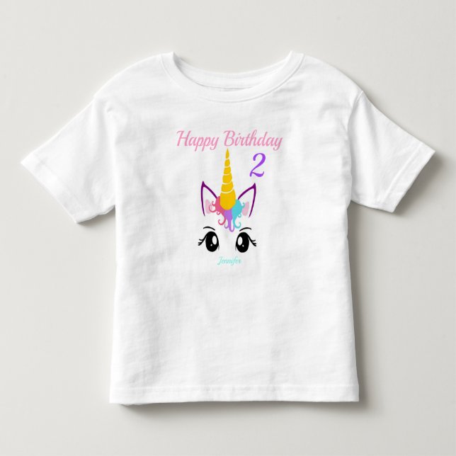 Unicorn Girls Birthday T-shirt Personalize NAME (Front)