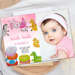 Unicorn Girls Pool Birthday Invitations with photo