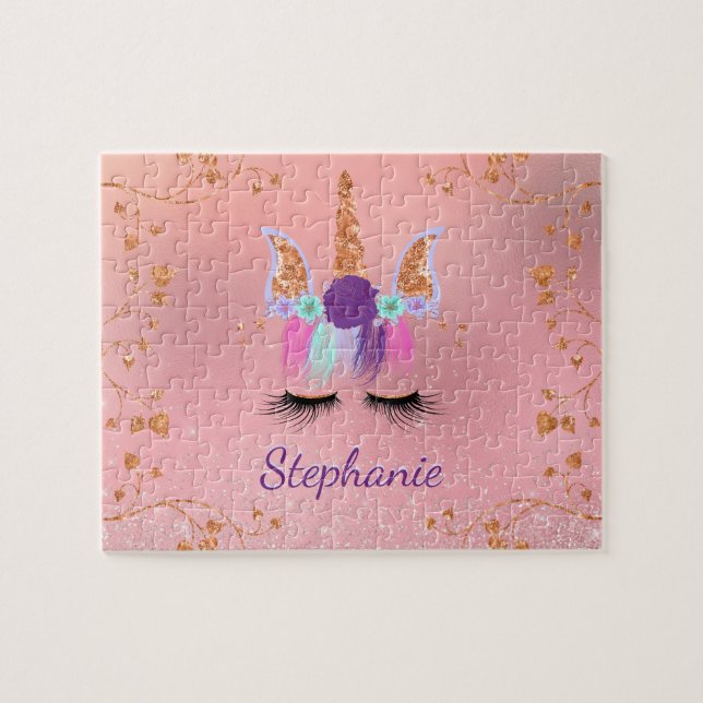 Unicorn Girly Blush Pink Glitter Rose Gold Jigsaw Puzzle (Horizontal)