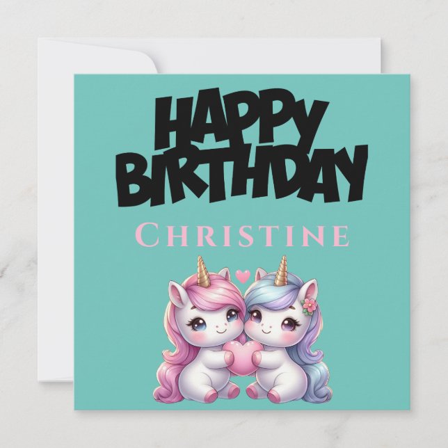 Unicorn Girly Happy Birthday Card (Front)