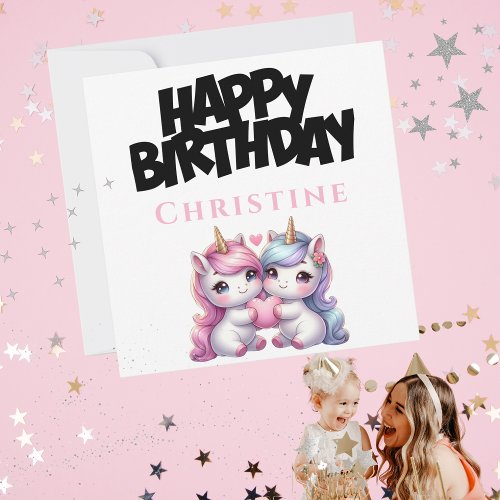 Unicorn Girly Happy Birthday Card