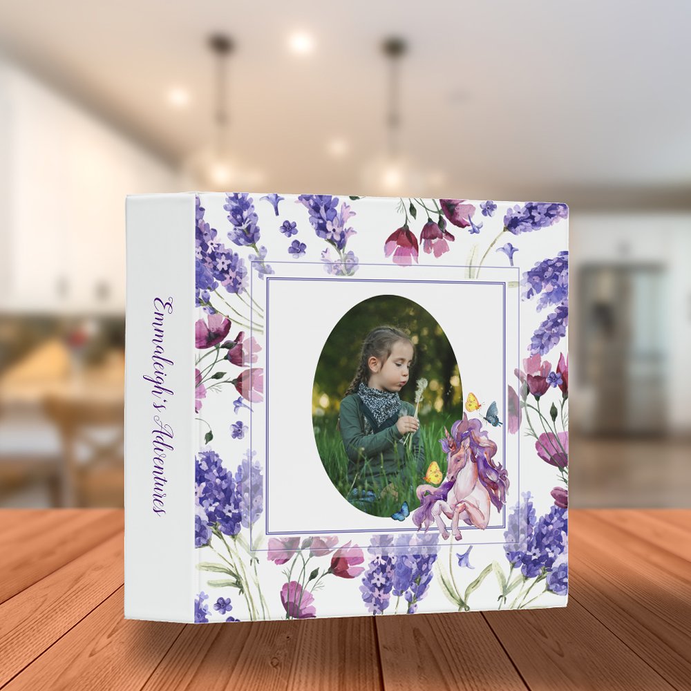 Unicorn Girly Watercolor Floral Scrapbook Album 3 Ring Binder