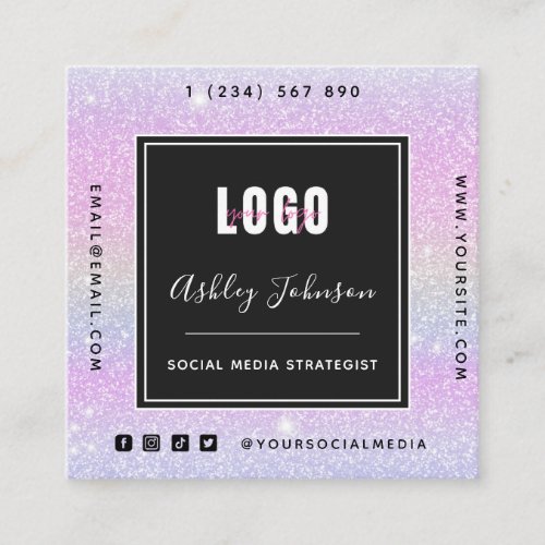 Unicorn Glitter Add Your Logo QR Code Social Media Square Business Card