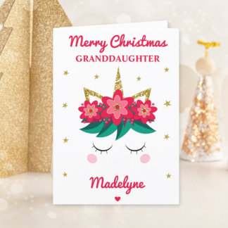 Unicorn Glitter Christmas For Granddaughter Holiday Card