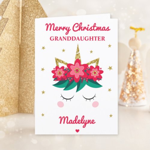 Unicorn Glitter Christmas For Granddaughter Holiday Card