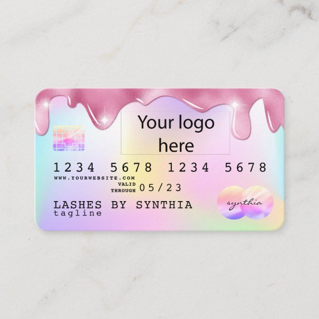 Unicorn glitter drip Credit Card hologram add logo (Front)