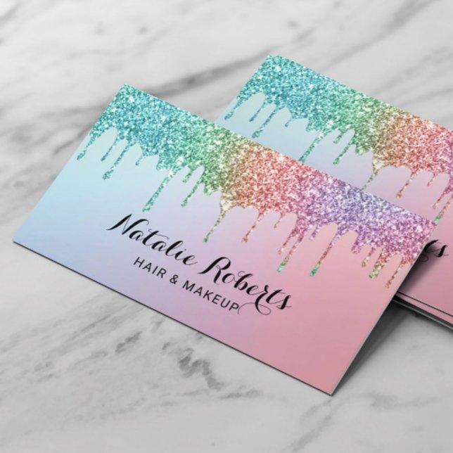 Unicorn Glitter Drips Holographic Beauty Salon Business Card (Creator Uploaded)