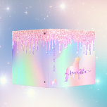 Unicorn glitter drips holographic rainbow school 3 ring binder<br><div class="desc">A trendy holographic background with unicorns and rainbow pastel colors in pink, purple, rose gold, mint green. Decorated with faux glitter drips in rose gold, pink and purple and rainbow colored unicorns. Personalize and add a name, purple colored letters and your text on the spine. Perfect for school homework, back...</div>