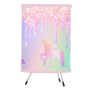 Unicorn glitter drips pink rose gold monogram tripod lamp