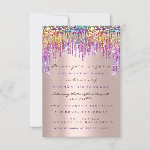 Unicorn Glitter Drips Rose Gold  Bridal Sweet 16th Invitation