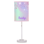 Unicorn glitter dust pink rose gold monogram table lamp (Front)