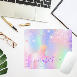 Unicorn glitter dust pink rose gold rainbow mouse pad